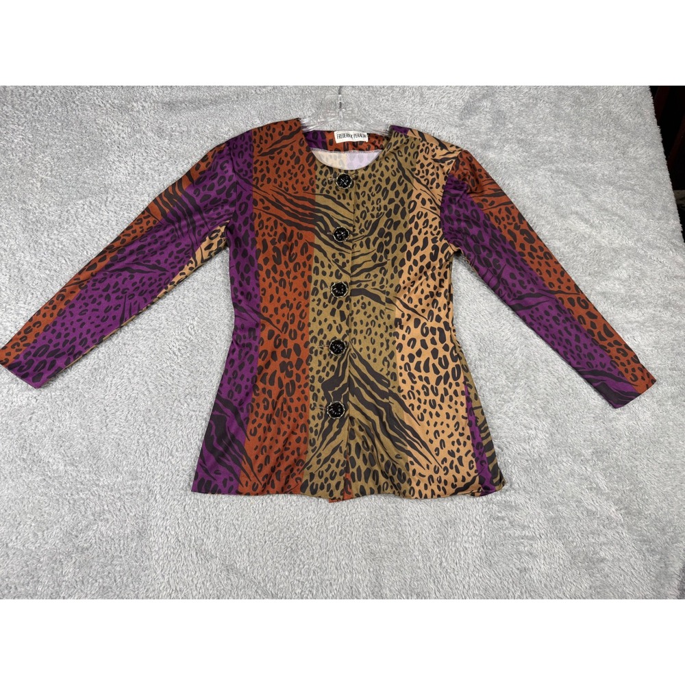 Frederick Peralta Animal Print Top Womens S Multicolor Excellent Mixed Zebra 90s